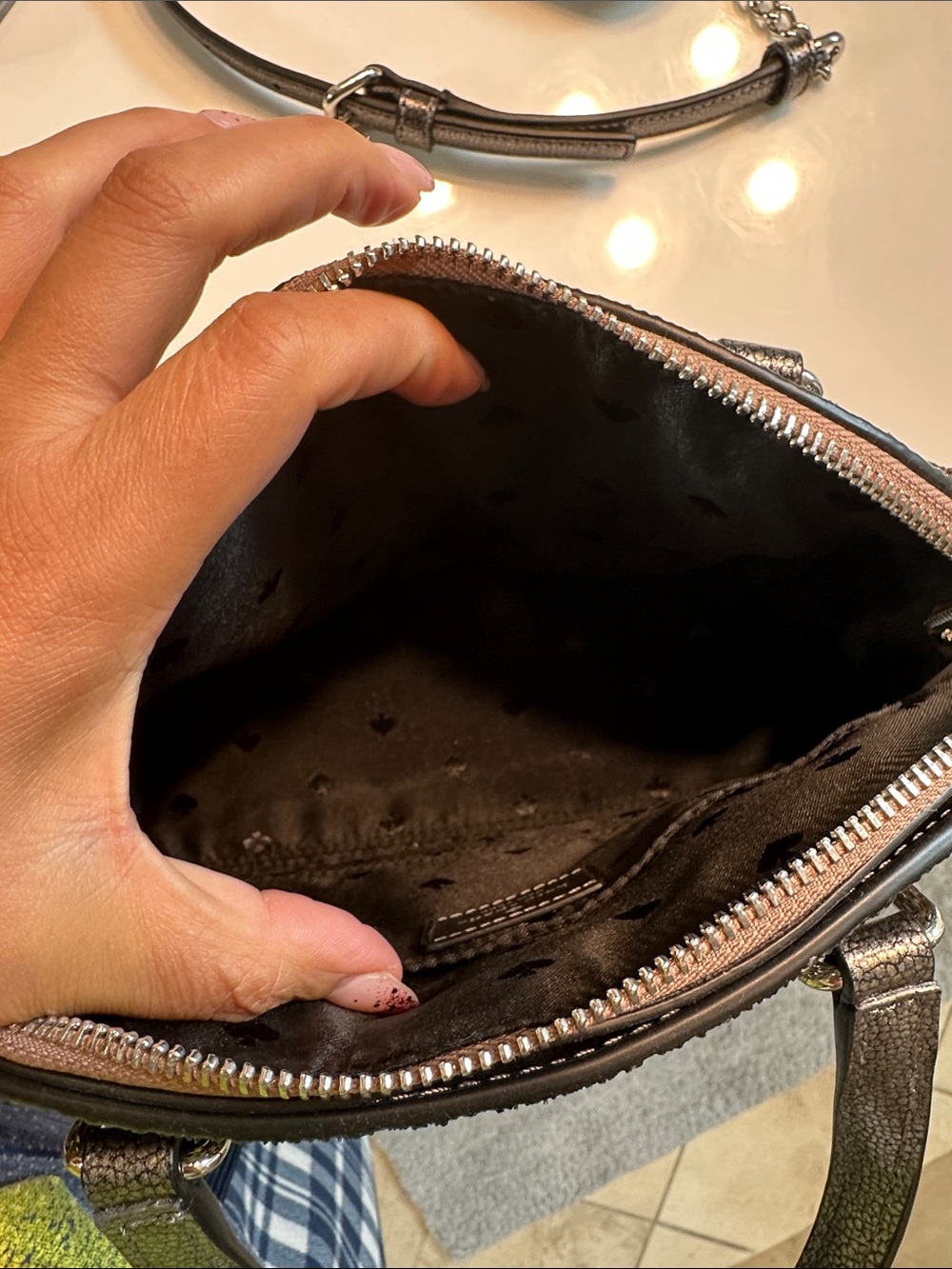 kate spade brown glitter dome satchel with black glitter pouch - Picture 8 of 10